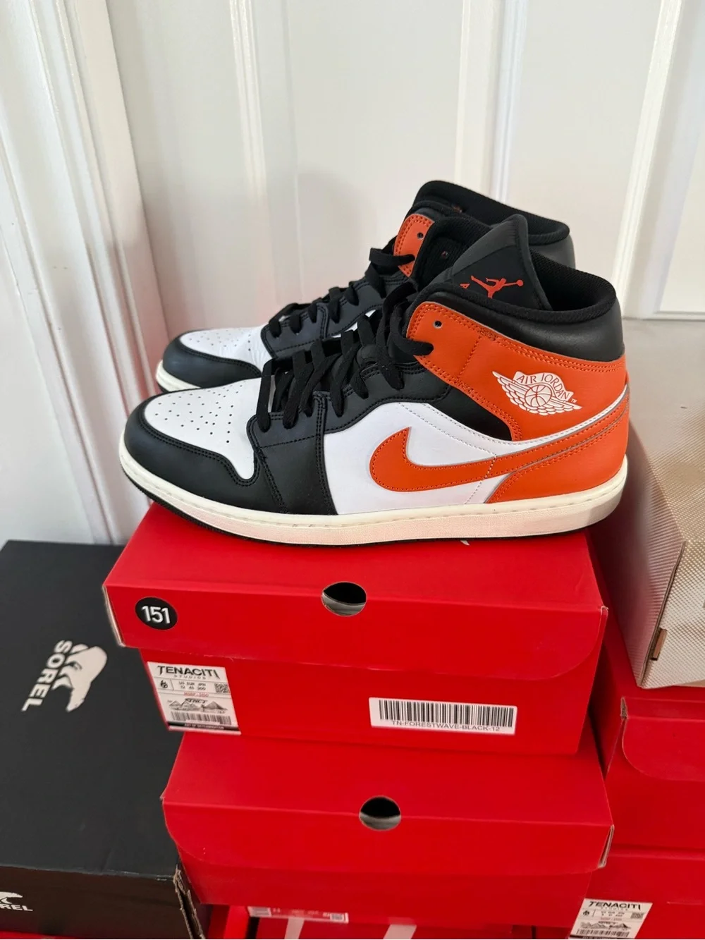 Jordan 1 Mid Black/White/Orange Men's Sneakers